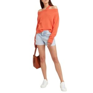 FRAME Jean Shorts Women's Size 27 Light Blue Denim Brigette Raw Hem Distressed‎